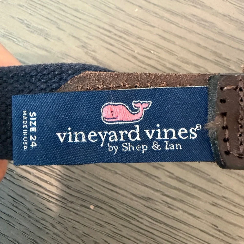 Vineyard Vines Kids Sz 24 Lighthouse Canvas Club Belt Brown Leather Navy Purple